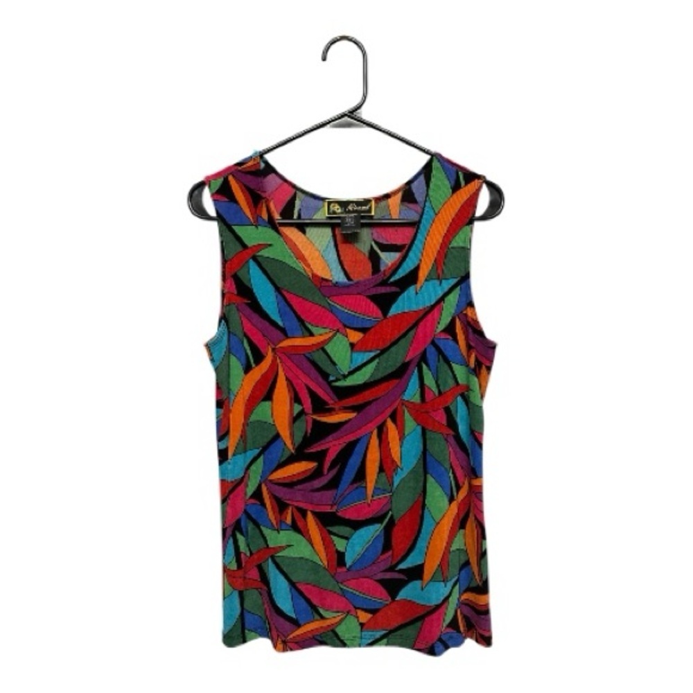Vintage 90’s/Y2K Era Mirasol Colorful Leaf Pattern Tank Top Size Medium